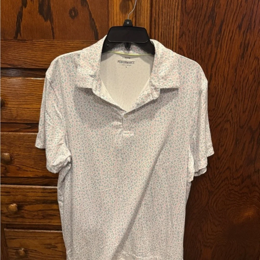 J. Crew White and Blue Patterned Polo Shirt